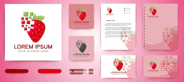 Strawberry digital logo Designs Inspiration Isolated on White Background