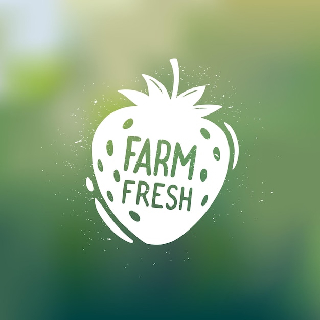 Strawberry Farm Fresh label logo Vegan bio eco symbol Vector illustration