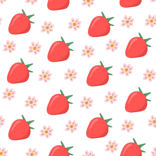 Strawberry and flower seamless pattern Hand drawn illustration