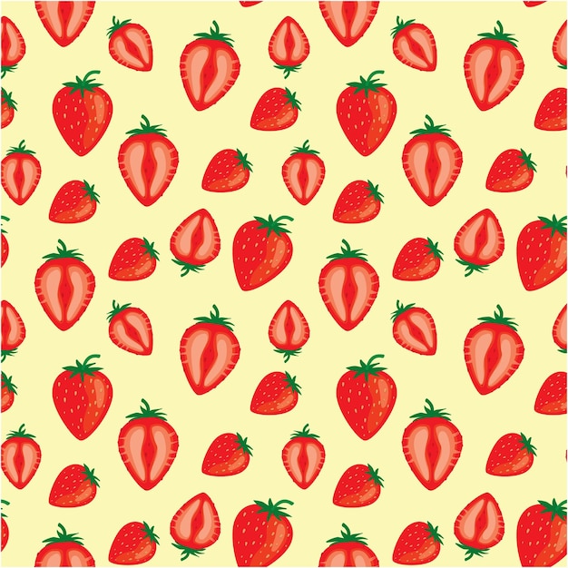 strawberry fruits seamless pattern with yellow background color