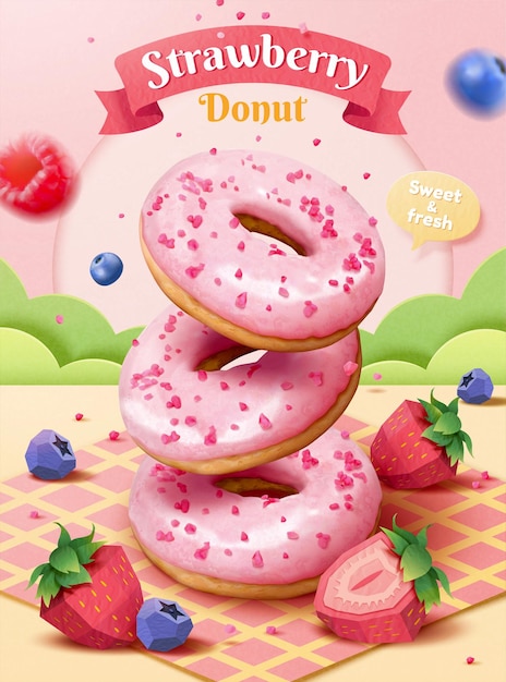 Strawberry glazed donuts ad poster