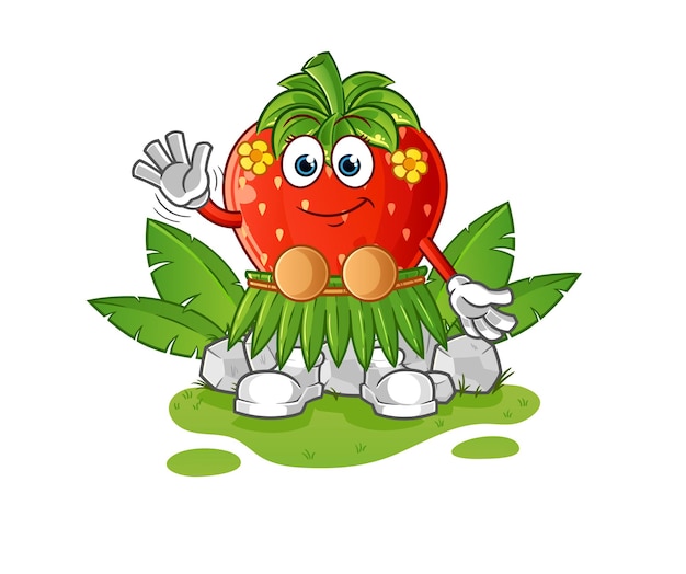 Strawberry hawaiian waving character cartoon mascot vector