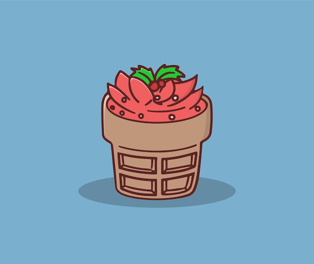 Strawberry ice cream  biscuits hand drawing illustration