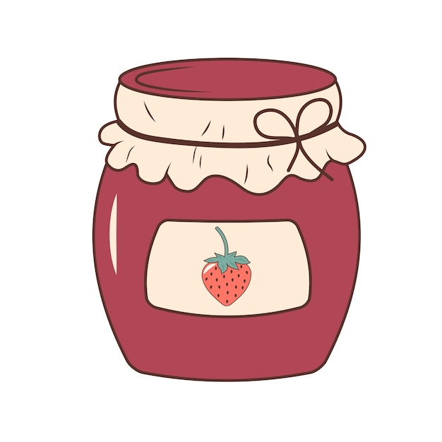 Strawberry Jam in hand drawn doodle style Sweet homemade preserve in a jar