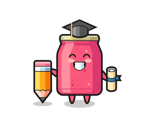 Strawberry jam illustration cartoon is graduation with a giant pencil , cute design