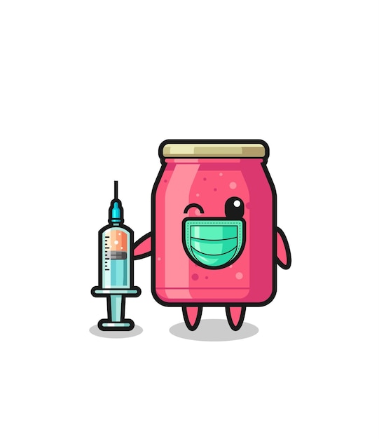 Strawberry jam mascot as vaccinator