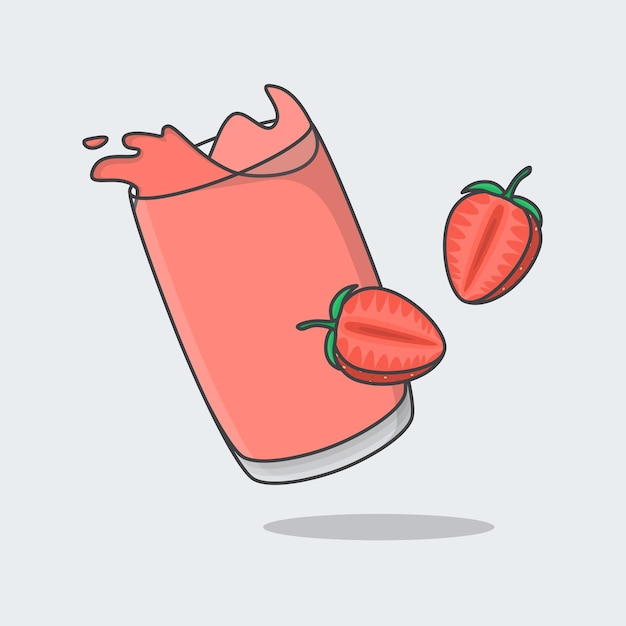 Strawberry Juice Cartoon Vector Illustration Fresh Strawberry Juice Flat Icon Outline