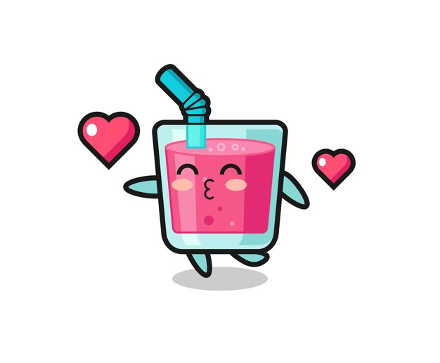 Vector strawberry juice character cartoon with kissing gesture , cute style design for t shirt, sticker, logo element