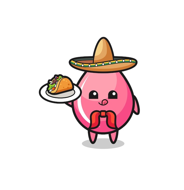 Strawberry juice drop Mexican chef mascot holding a taco