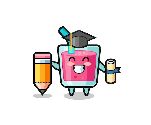 strawberry juice illustration cartoon is graduation with a giant pencil , cute style design for t shirt, sticker, logo element