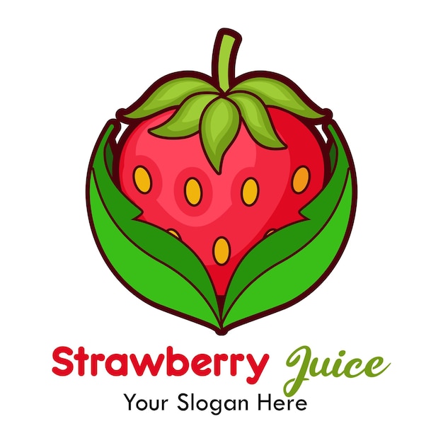 Strawberry juice logo. Fresh drink design. Your slogan here