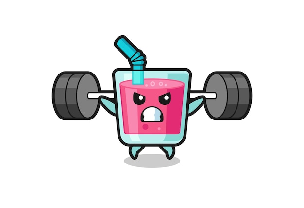 Vector strawberry juice mascot cartoon with a barbell