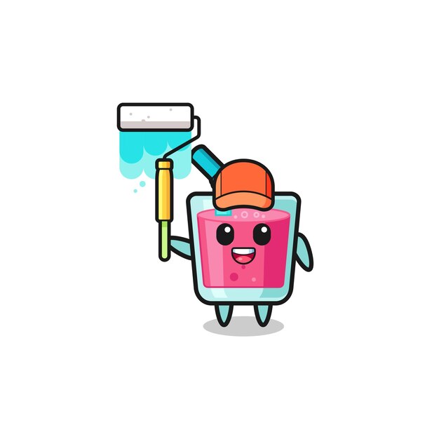 The strawberry juice painter mascot with a paint roller  cute design