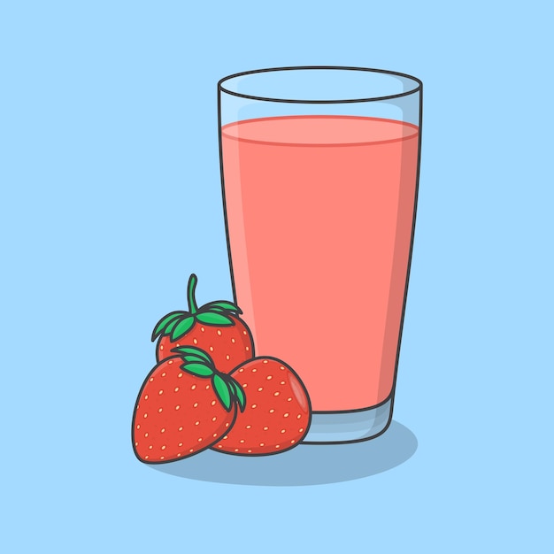 Strawberry Juice With Fruit In Glass Cartoon Vector Illustration Strawberry Juice Flat Icon Outline