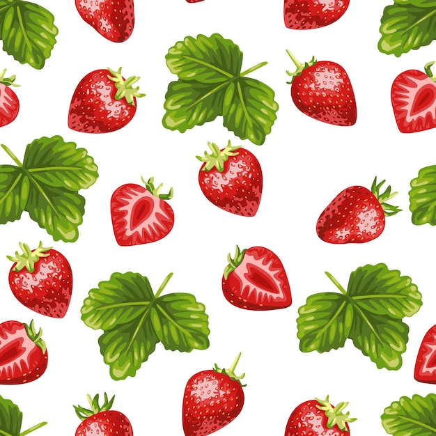 Strawberry and leaf pattern on white background