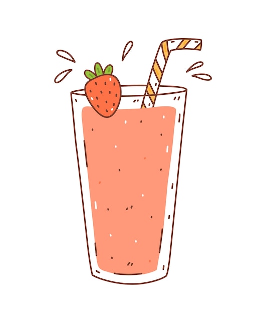 Strawberry milkshake isolated on white background hand drawn doodle illustration