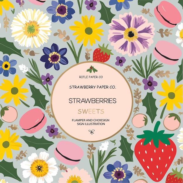 Vector strawberry mountain sweets a whimsical floral delight