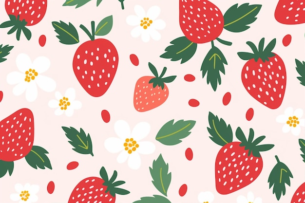 Strawberry Pattern with Leaves Drawn