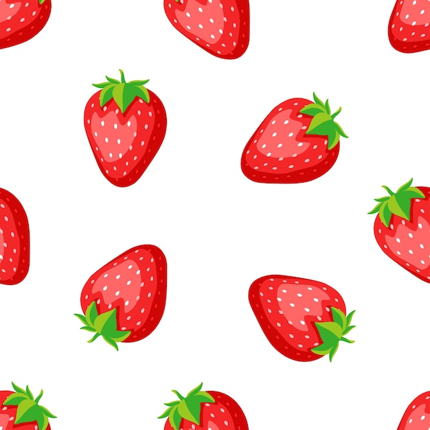 Strawberry seamless pattern in cartoon style on white background Vector strawberry background