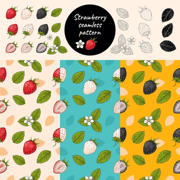 Strawberry seamless pattern set