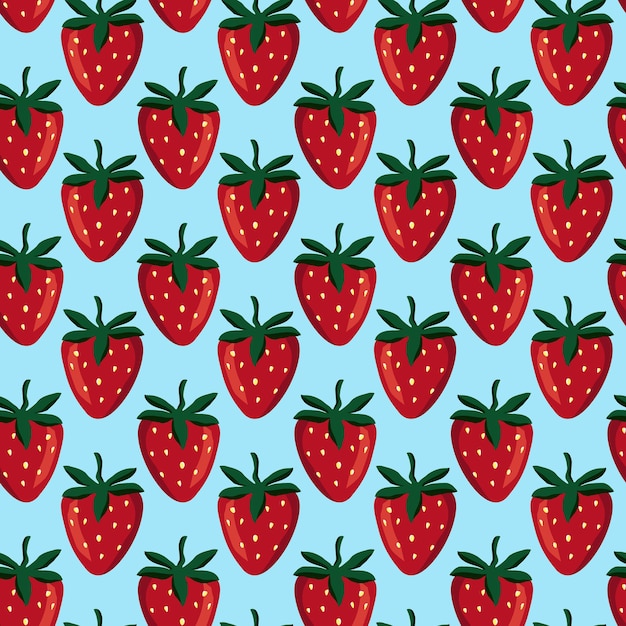 Strawberry summer fruit on blue seamless pattern for textile scrapbook wallpaper decorative paper Vector background illustration with sweet food