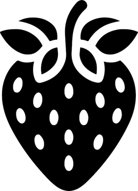 Strawberry symbol with leaf icon simple minimal vector black color silhouette