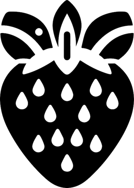 Strawberry symbol with leaf icon simple minimal vector black color silhouette