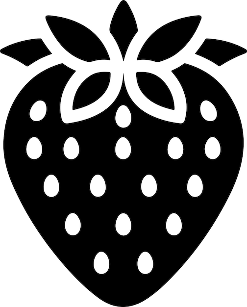 Strawberry symbol with leaf icon simple minimal vector black color silhouette