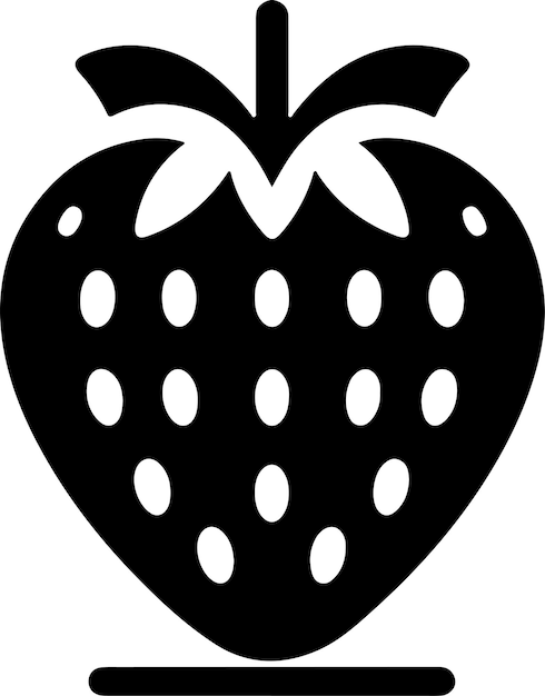 Strawberry symbol with leaf icon simple minimal vector black color silhouette