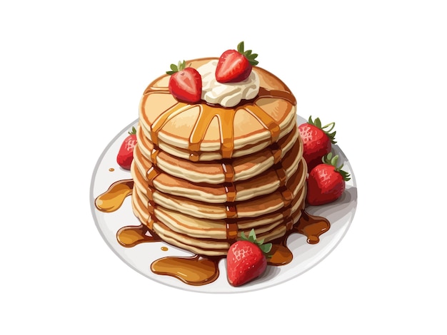 Strawberry Syrup Pancakes Vector Illustration for Graphics Design Menus and Marketing Materials