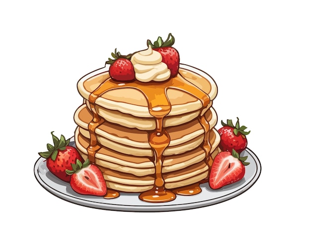 Strawberry Syrup Pancakes Vector Illustration for Graphics Design Menus and Marketing Materials