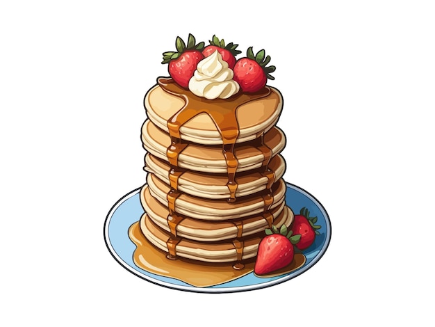 Strawberry Syrup Pancakes Vector Illustration for Graphics Design Menus and Marketing Materials