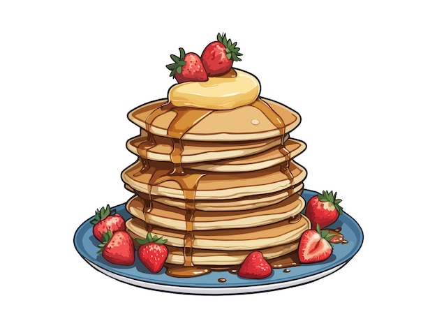 Strawberry Syrup Pancakes Vector Illustration for Graphics Design Menus and Marketing Materials