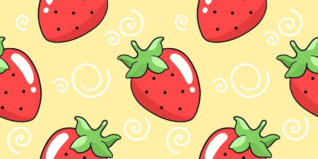 Strawberry vector seamless pattern in the style of doodles hand drawn