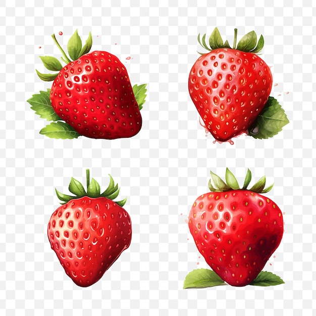 Strawberry watercolor vector element set transparent isolated