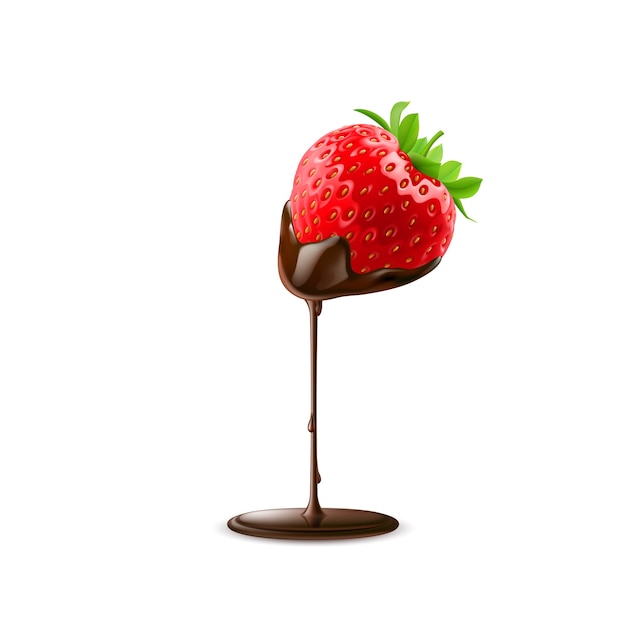 Strawberry with Chocolate Trickle Isolated on White Background