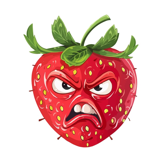 a strawberry with a face drawn on it with the words angry