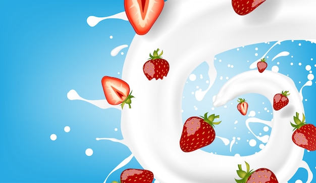 Strawberry with pouring milk template