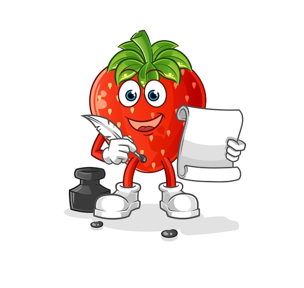 Strawberry writer vector. cartoon character