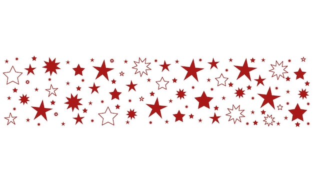 Stream from red and silver stars. Starry a white background. Vignette of star confetti.