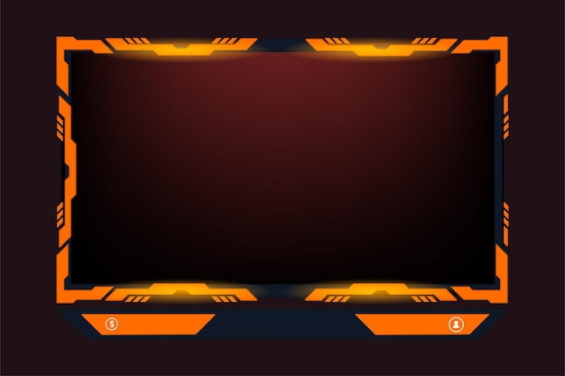 Streaming overlay frame and screen interface decoration Futuristic gaming overlay vector with creative shapes Live streaming overlay design with orange and dark color shapes for online gamers