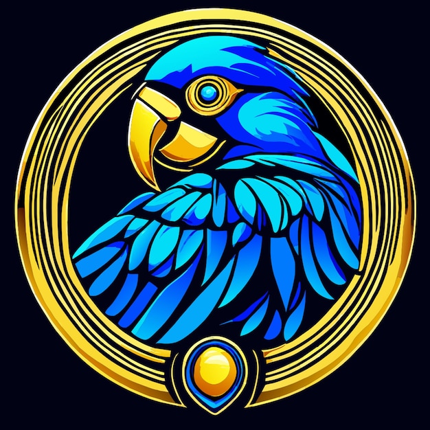 Vector street artgraffiti mandala blue and gold macaw for tshirt design illustration isolated in dark