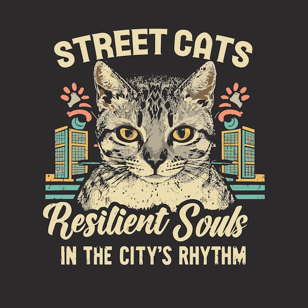 Street cats tshirt design template Street cat design vector