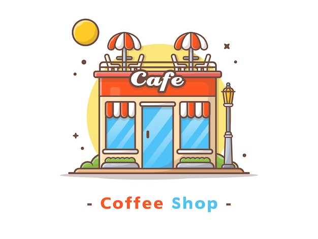 Street Coffee Shop Building Vector Illustration