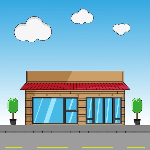 Street coffee shop with beautiful scenery background Flat design concept Vector illustration