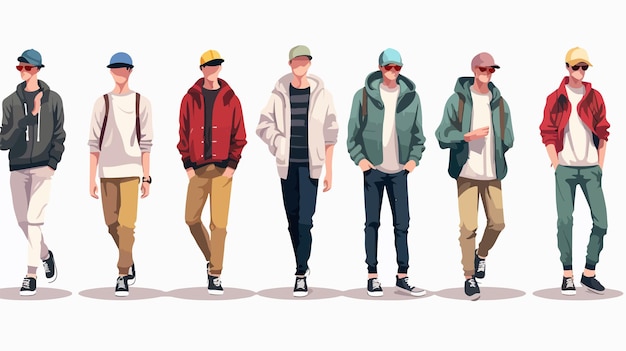 Street Fashion Men Bundle Vector Illustrations