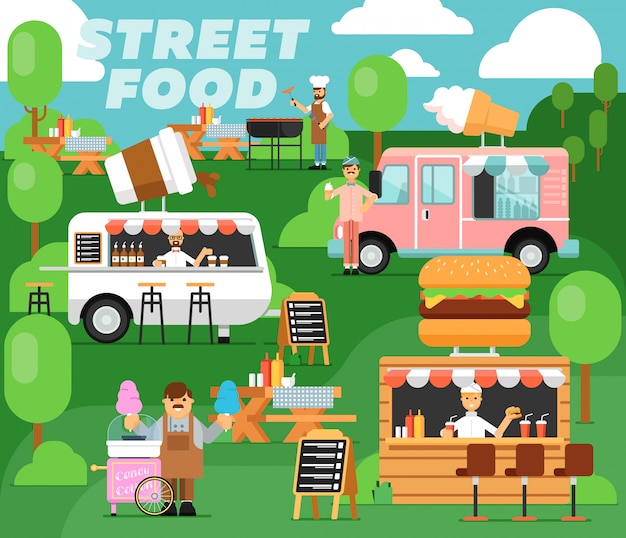 Street food festival poster in flat style