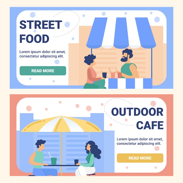 Street Food Outdoor Cafe Flat banner set