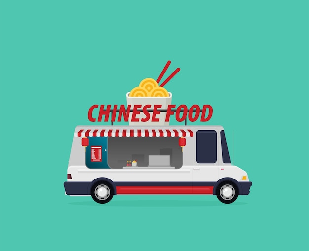 Street food van Fast food delivery in flat style isolated on color background