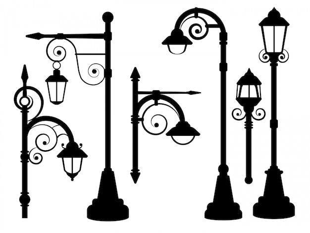 Street lamp road lights vector silhouettes